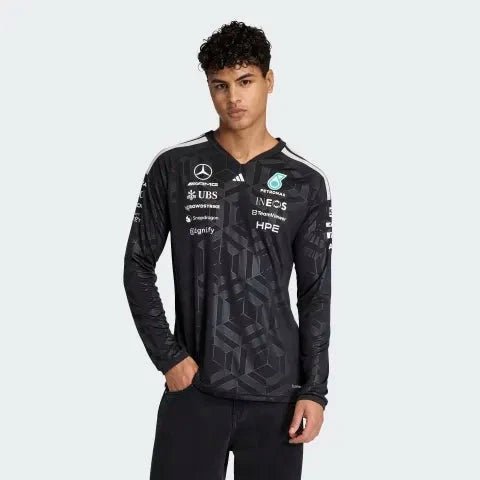Camiseta De Manga Larga Del Equipo Mercedes AMG Petronas Fórmula 1 2026 Para Hombre - Negro/Blanco - Imagen 9
