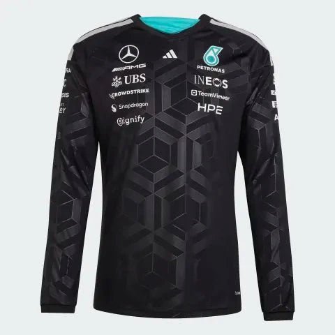 Camiseta De Manga Larga Del Equipo Mercedes AMG Petronas Fórmula 1 2026 Para Hombre - Negro/Blanco
